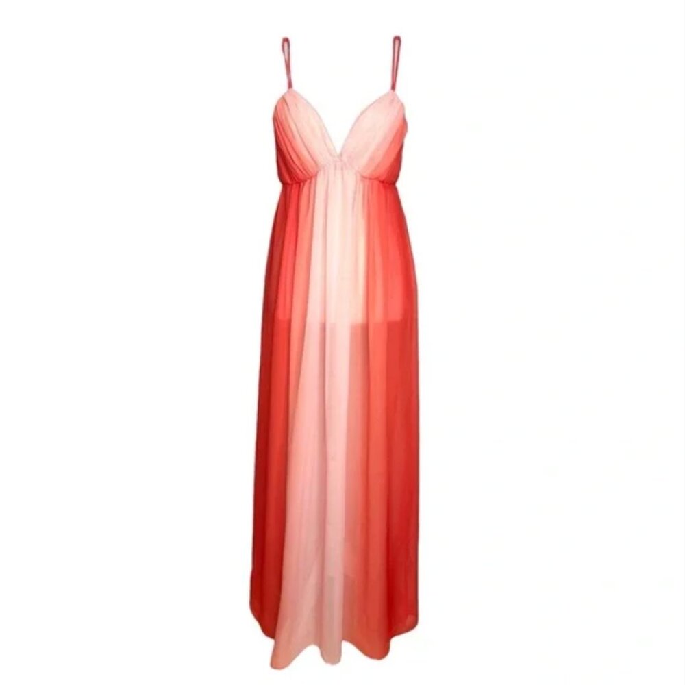 Oscar de la Renta Coral and Light Pink Ombre Chiffon Chemise
